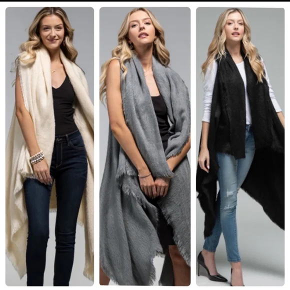 Fringe Faux Fur Vest Cascading Vest Shrug Poncho Duster Womens One Size … - Picture 6 of 7